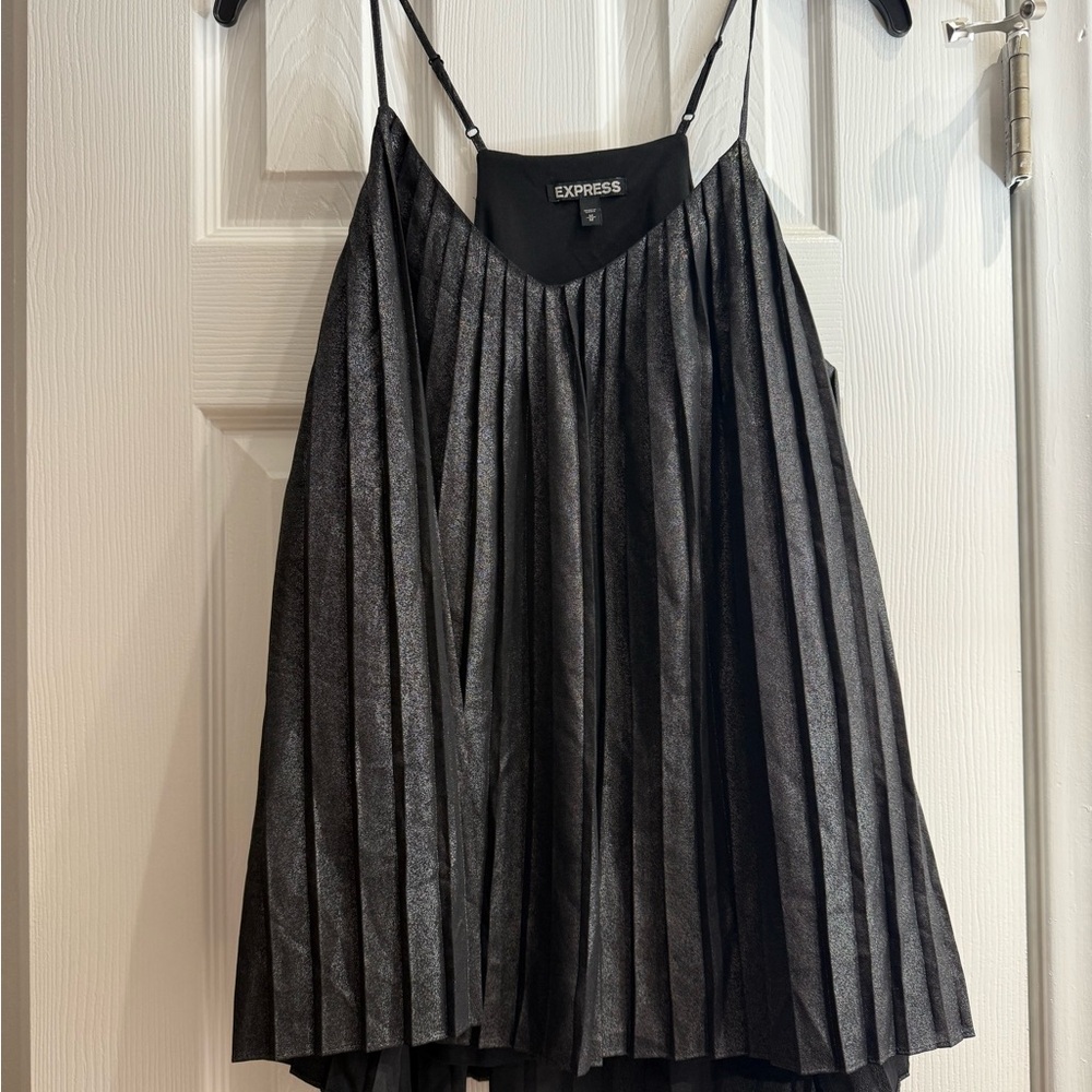 Express Metallic Black Pleated Tank Top